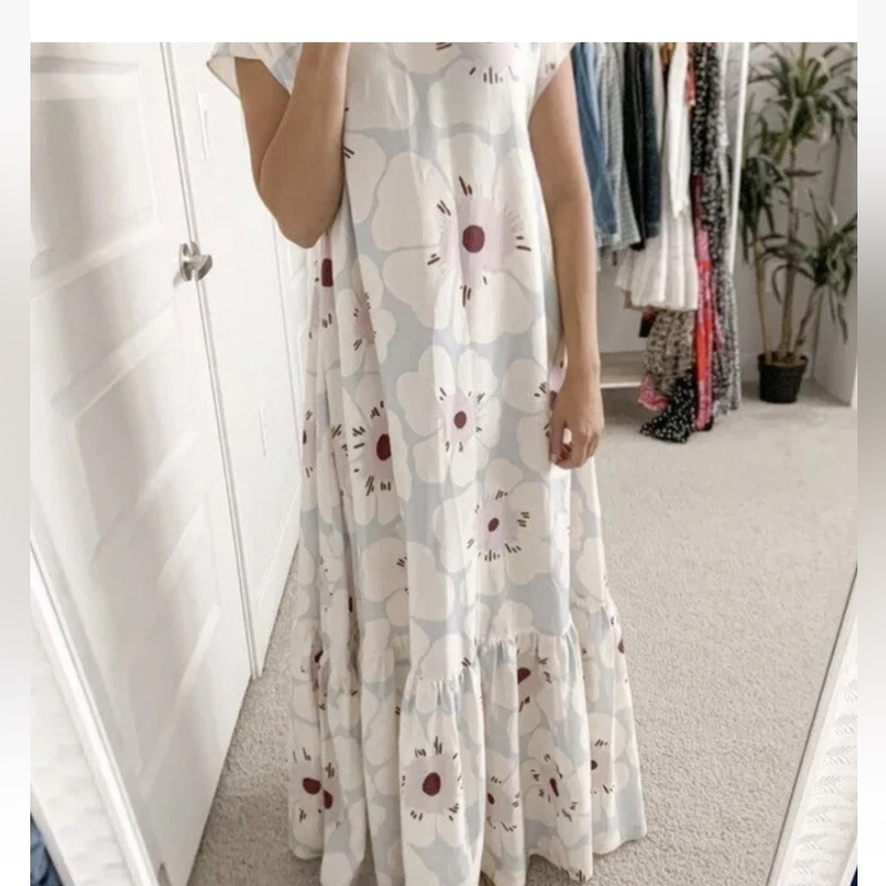 FREE PEOPLE 100% SILK BLOSSOM MAXI DRESS SMALL